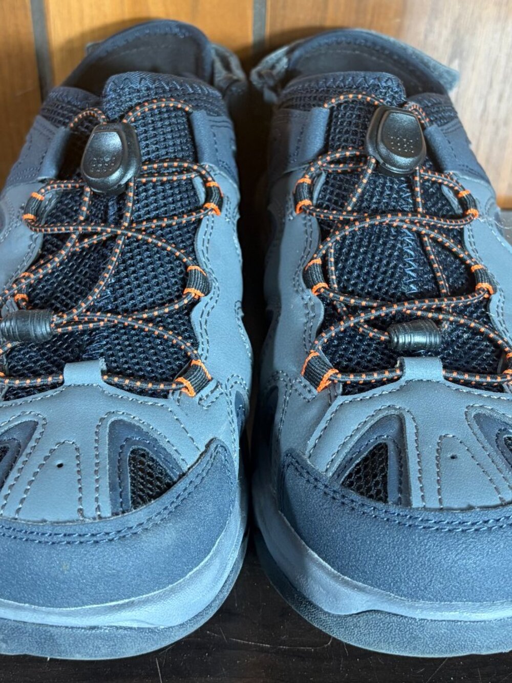 Eddie Bauer Water Sandals Mens Sz 10 Laketrail Gray Orange Bungee Laces Hiking